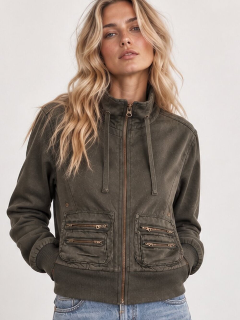 ARMANI EXCHANGE Vintage Y2K Utility Aviator Bomber Jacket Olive Green XS EUC